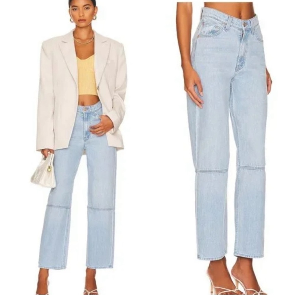MOTHER Snacks Double Stack Seamed Ankle Women's Light Blue Straight Leg Jeans